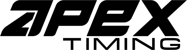 Apex Timing wordmark in stylised black lettering on a white background