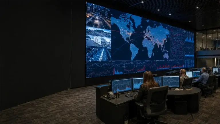 Mur d’images LED fine pitch dans une salle de contrôle