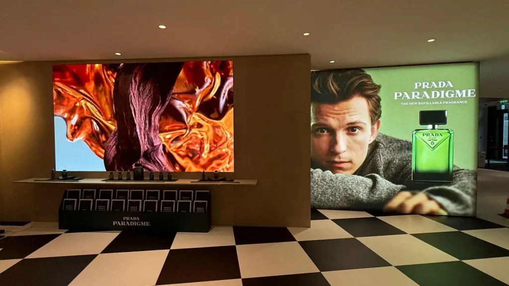 LED displays in a shop window and store