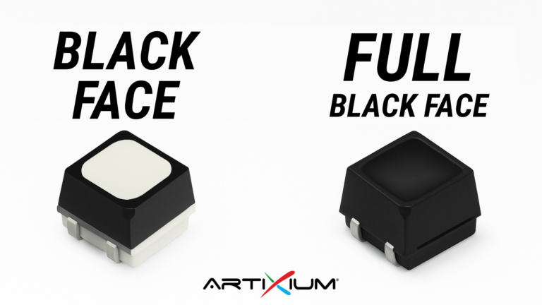 Black face vs full black face: side-by-side comparison of two LEDs