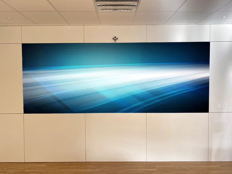 Cadmium MicroLED display in a meeting room