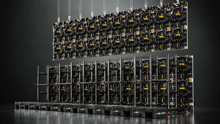 Beryl LED cabinets hung and stacked, illustrating the mounting systems