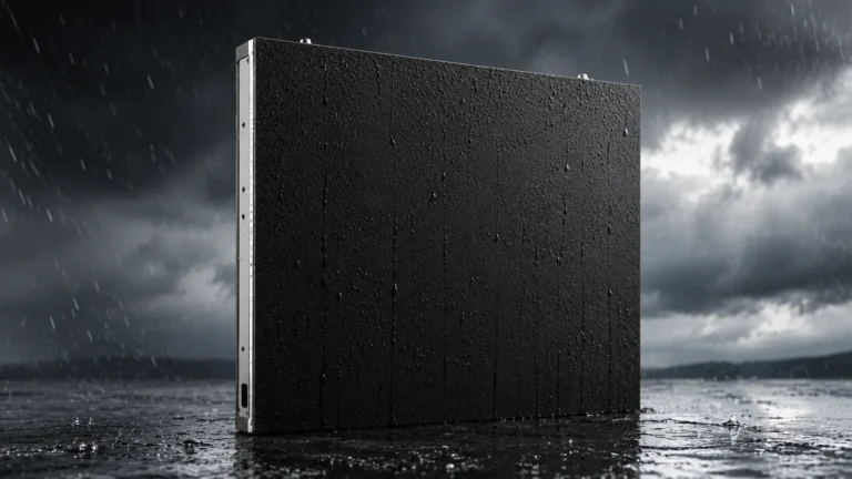 LED cabinet in the rain, illustrating outdoor protection