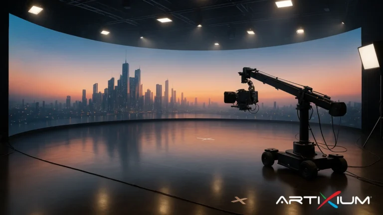 LED refresh rate: curved LED volume filmed by a camera on a crane in an XR studio
