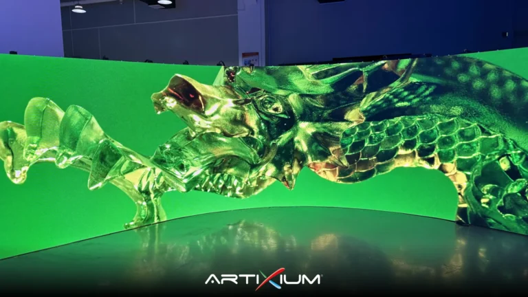 Écran LED studio TV – test en usine du mur LED courbe avant expédition au Maroc