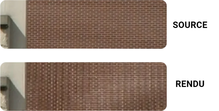 Texture de mur en briques : image source et effet de moiré au rendu sur l’écran LED
