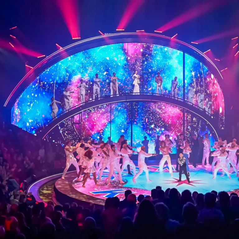 LED arch in operation during the show, with performers in the ring