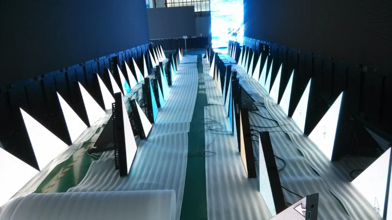 Custom triangular LED cabinets in production at Artixium, LED display manufacturer