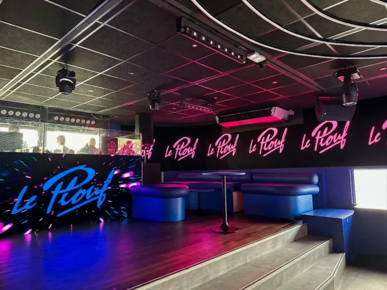Modular LED walls displaying the club's sign