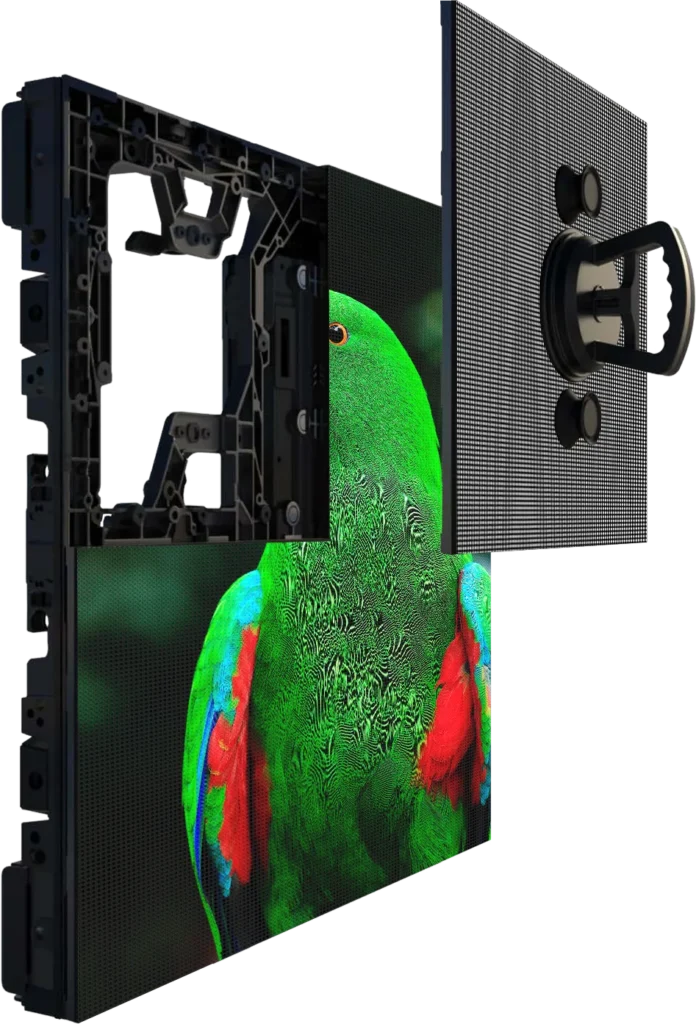 Manganite cabinet with an LED module opened for front or rear maintenance