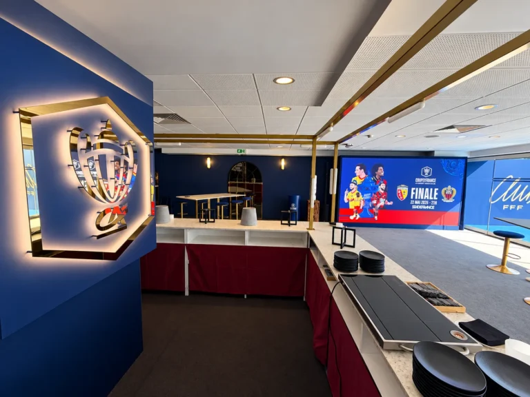 Overview of the FFF suite at Stade de France with the Beryl display during the final