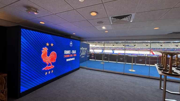 7 m² LED display in the FFF suite at Stade de France, facing the stands, showing a France v Italy visual