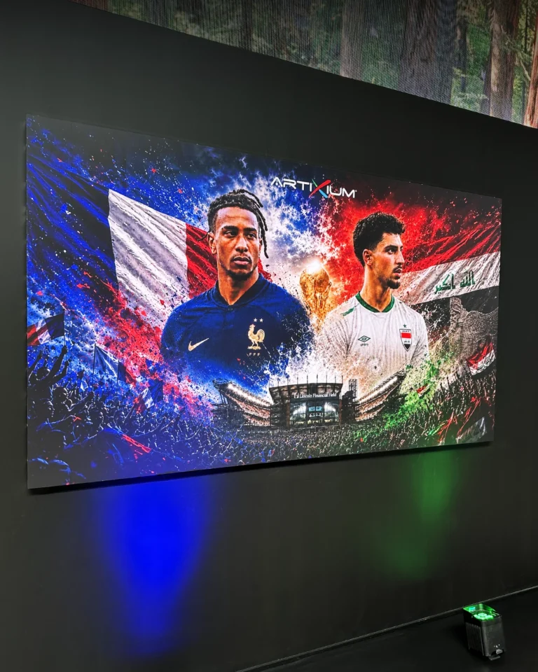 France v Senegal World Cup poster on the Beryl P1.9 LED display in the Artixium showroom